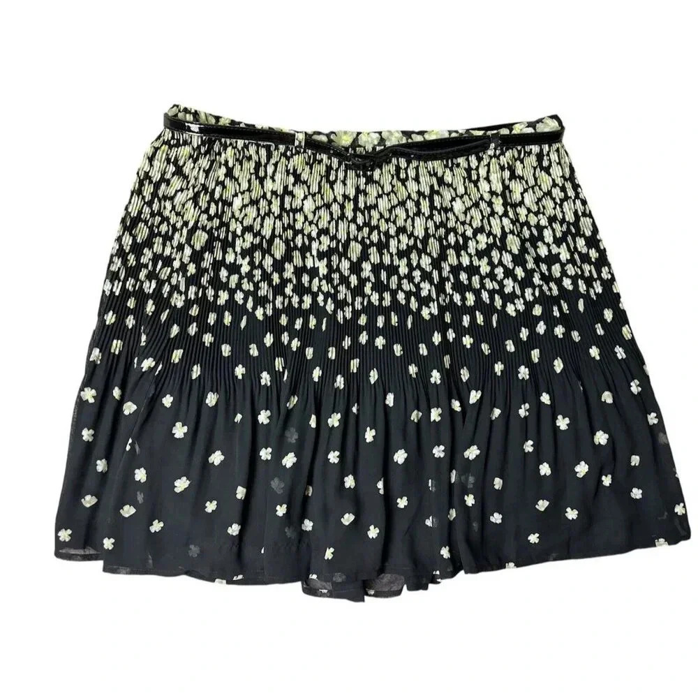 ELLE Floral women’s Skirt Geometry Career Pleated Belted/Lined Skirt Size XL
